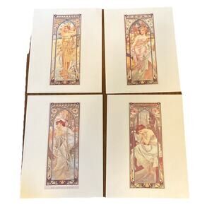 Set of 4 Alphonse Mucha Fine Art Mini Posters The Time Of Day Collection 8x111